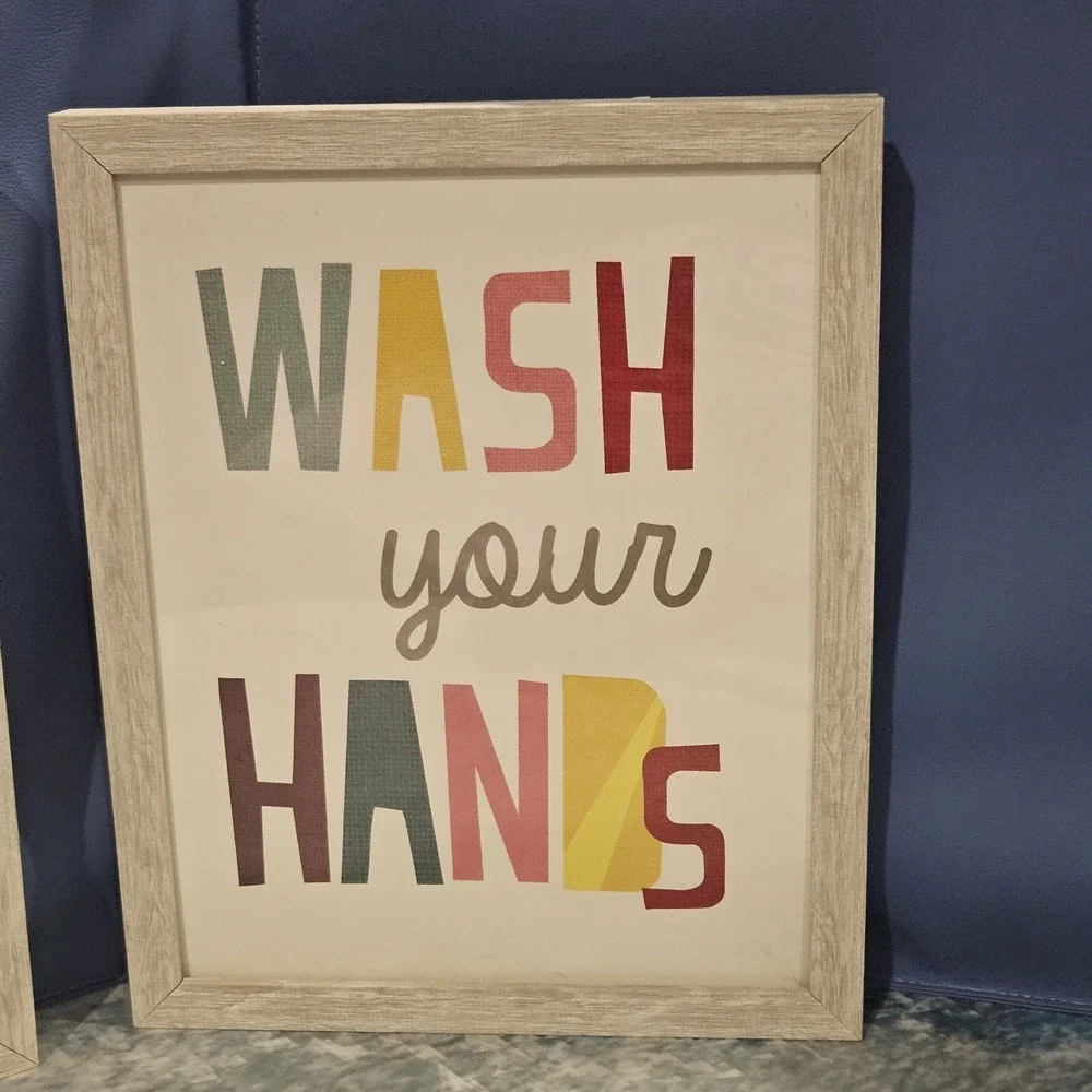Brush Your Teeth Wash Your Hands Bathroom Wall Decor Set Kids Nursery‎ Framed